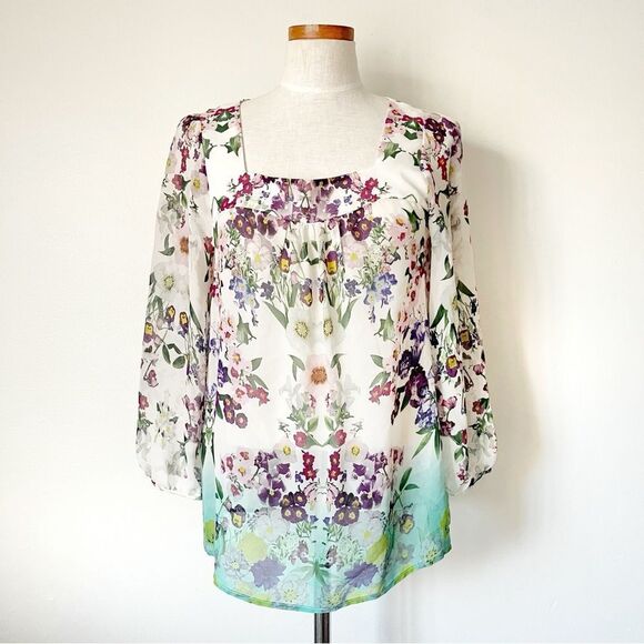 Anthropologie Vanessa Virginia Floral blouse 100% Silk size 10 - Picture 2 of 6